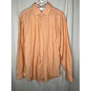 Robert Graham Orange Floral Stripes Flip Cuff Artsy Boho Button Up Shirt XL
